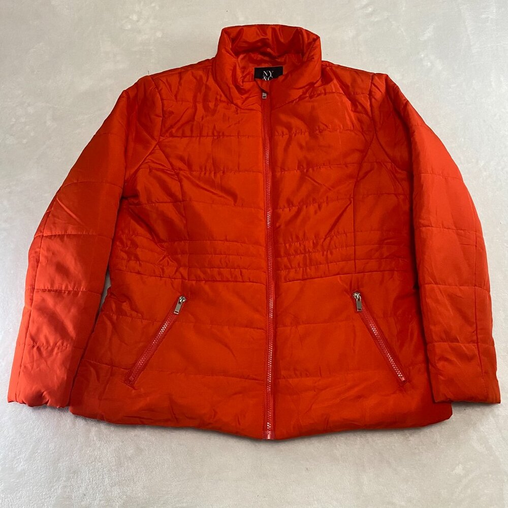 New York & Company Orange Womens XL Full Zip Pocket Puffer Jacket 100% Polyester